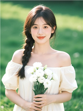 清纯手捧花美女夏日写真图片